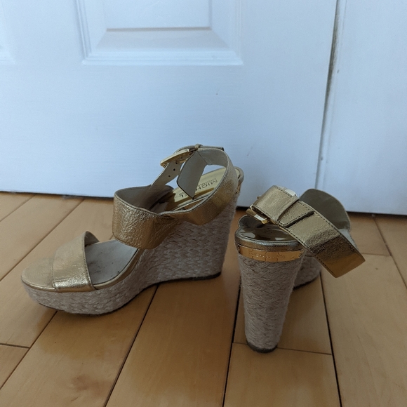 Michael Kors Gold Leather Wedge Sandals - Picture 2 of 5